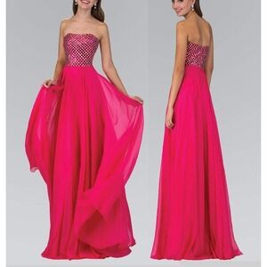 Fabuluxe Couture Fuchsia Pink Beaded Jewel Accented Sweetheart Gown Medium NWT